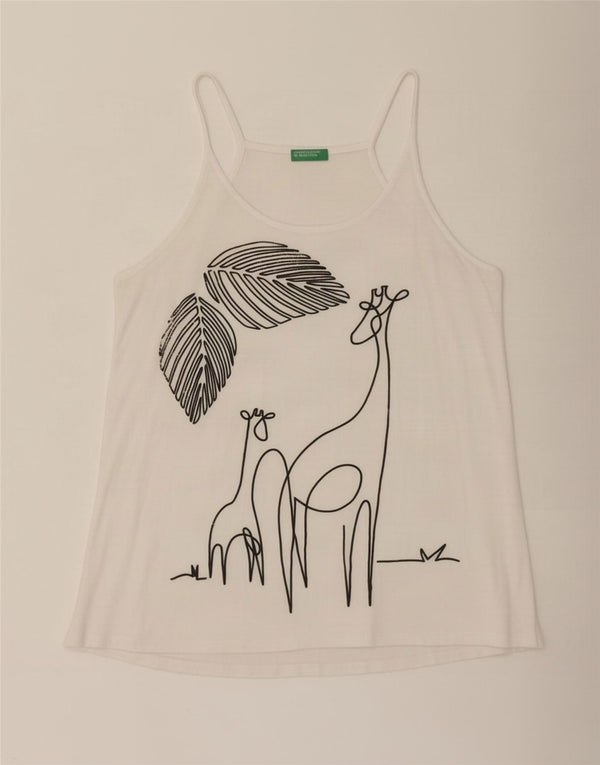 Top con camicetta grafica da donna Benetton UK 14 viscosa bianca media