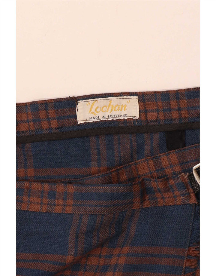 Gonna a portafoglio a pieghe vintage da donna W32 grande motivo a quadri blu navy