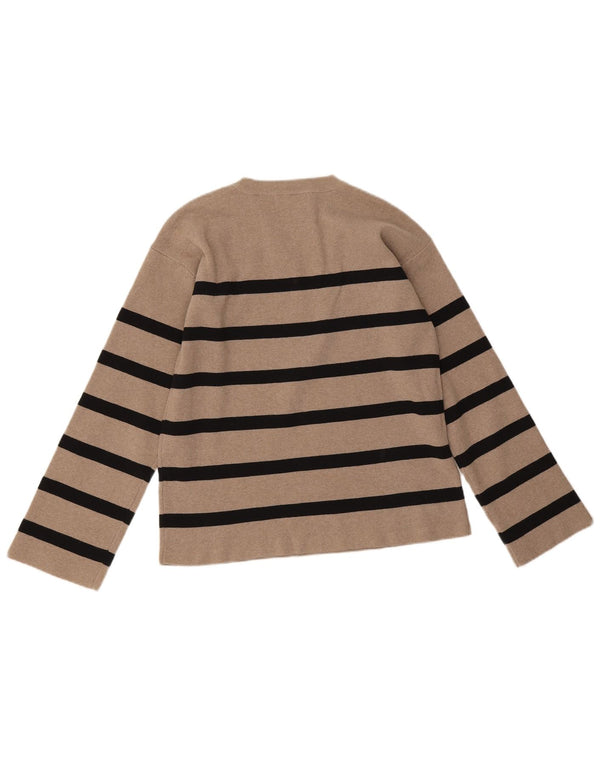 Maglione maglione girocollo da donna Marks & Spencer UK 12 a righe beige medio