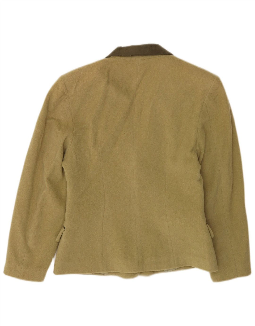Giacca blazer doppiopetto vintage da donna UK 10 piccola lana kaki