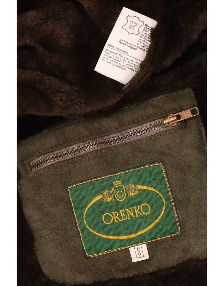 Soprabito in shearling da uomo dal taglio ampio VINTAGE UK 36 piccolo kaki
