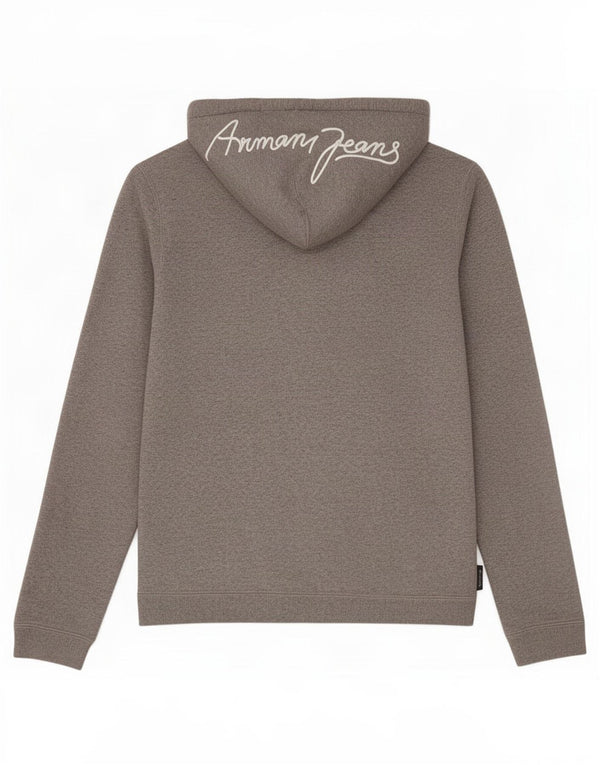 Maglione con cappuccio e zip grafica da uomo Armani Jeans in cotone grigio medio