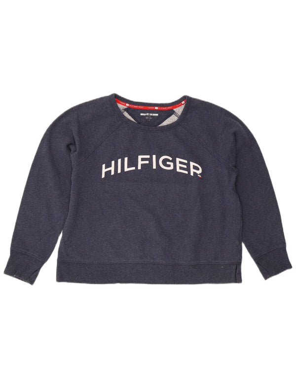 Tommy Hilfiger Donna Graphic Crop Felpa Maglione UK 16 Large Blu Navy