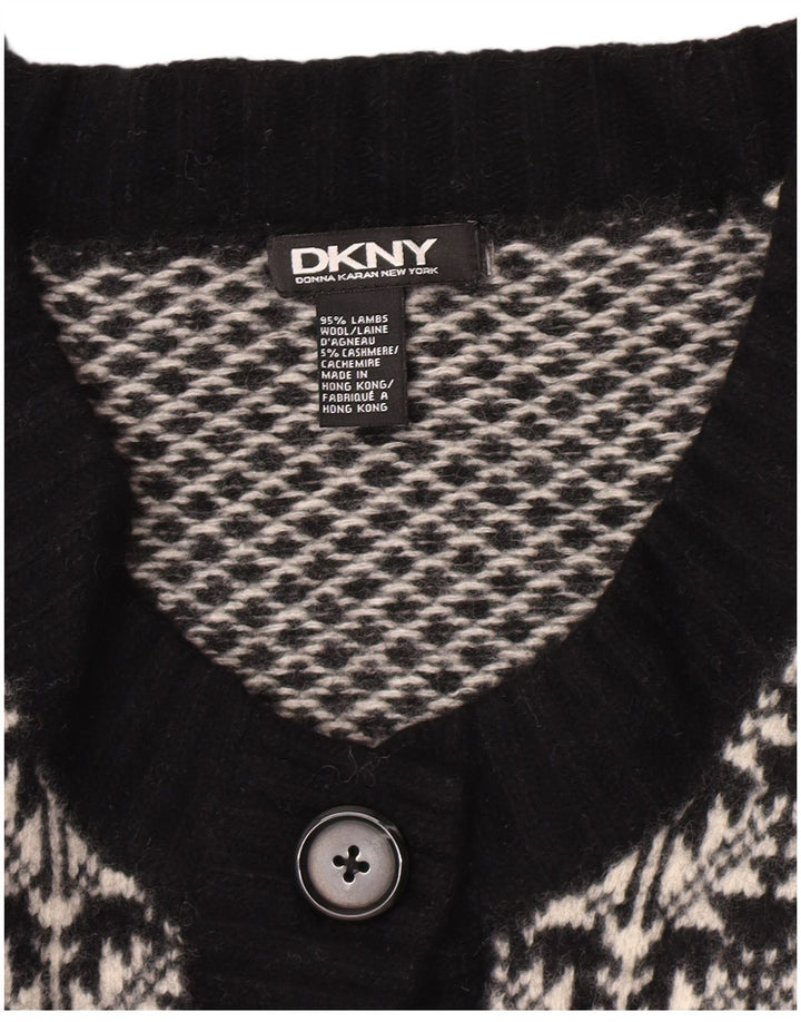 Maglione cardigan corto a maniche corte da donna Dkny UK 12 Medio Nero Fair Isle