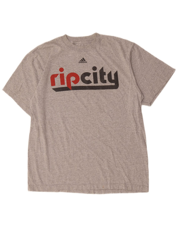 T-shirt grafica da uomo Adidas Top grande in cotone grigio