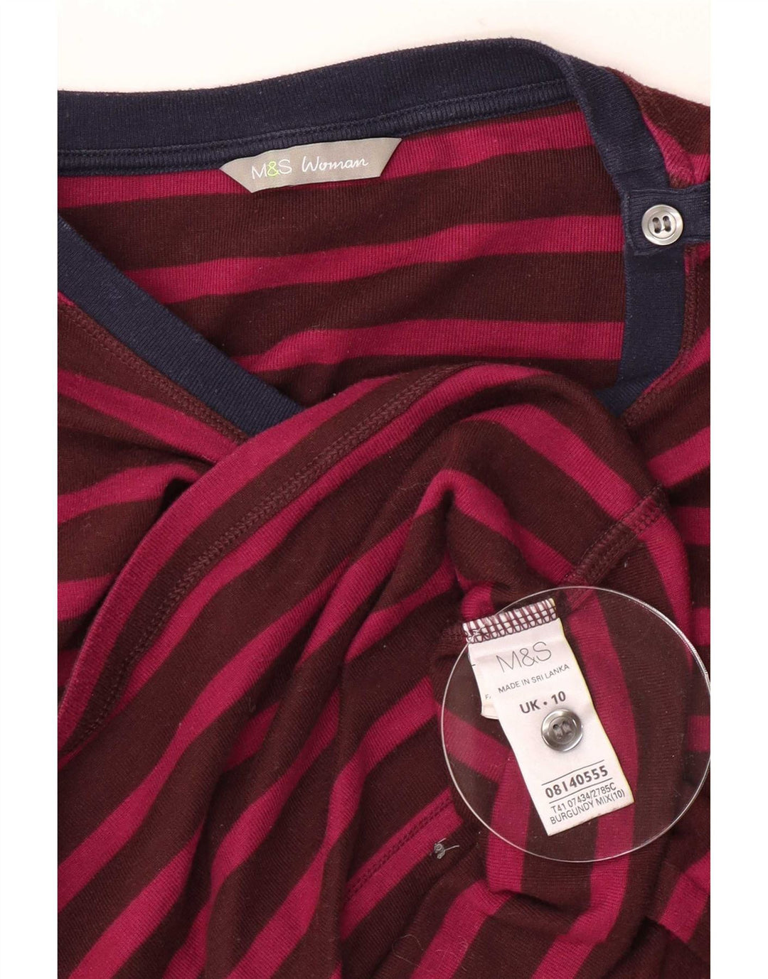 Abito basic da donna Marks & Spencer con maniche a 3/4 UK 10 Piccolo a righe bordeaux