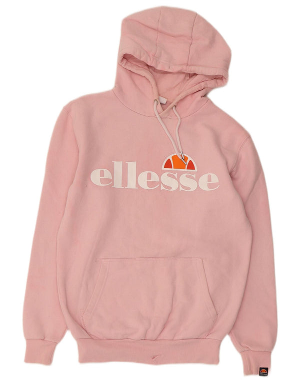ELLESSE Maglione con cappuccio grafico oversize da donna UK 8 piccolo cotone rosa