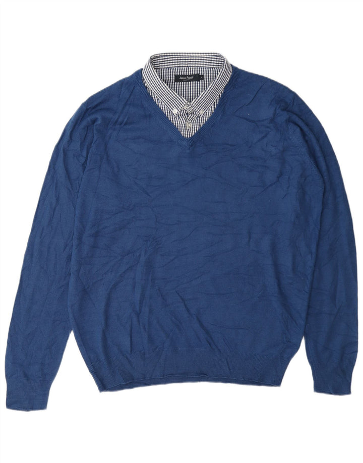 Maglione da uomo con collo alto James Pringle, grande acrilico blu