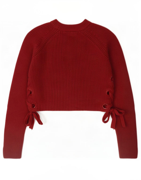 Maglione maglione collo alto corto da donna Topshop UK 10 piccolo bordeaux