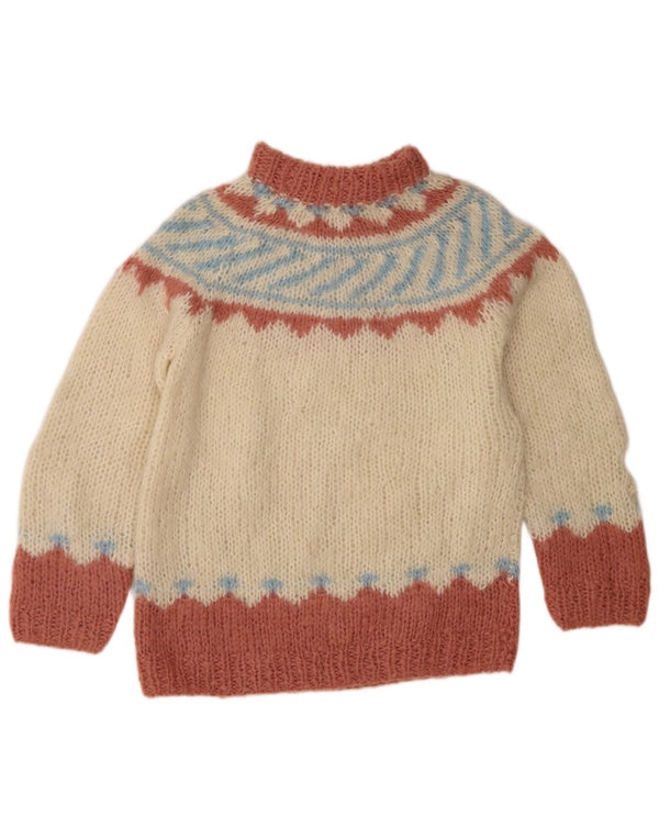 Maglione maglione collo alto da donna vintage UK 14 Fair Isle beige medio