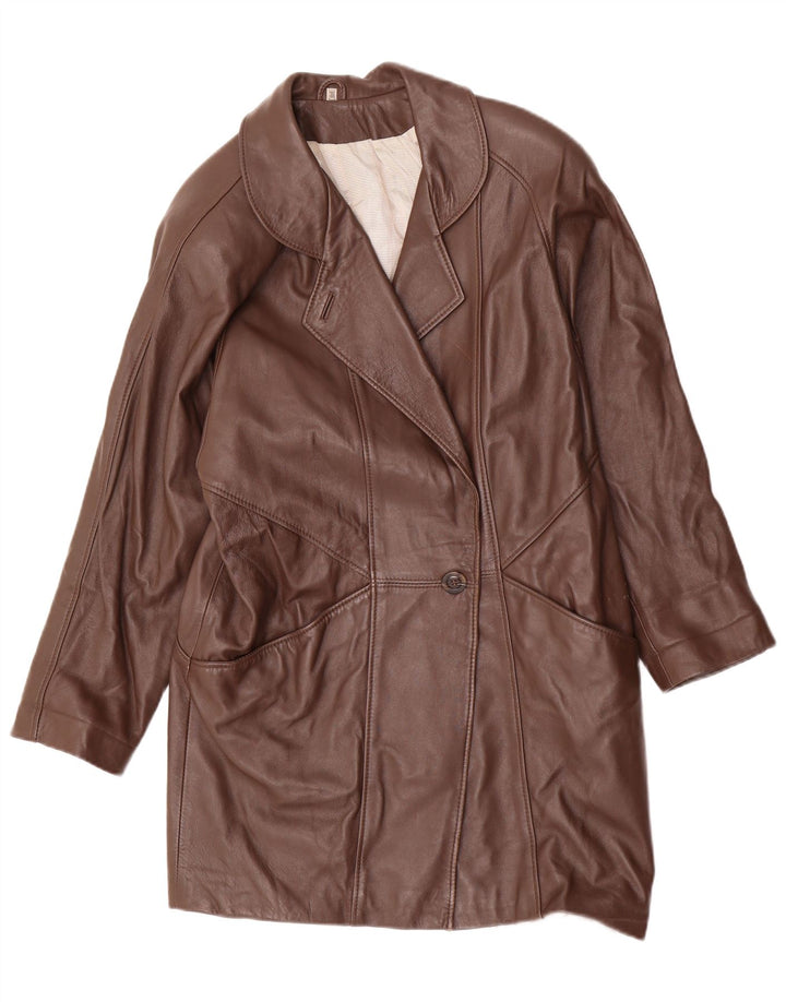 Cappotto in pelle oversize da donna vintage EU 36 piccolo in pelle marrone