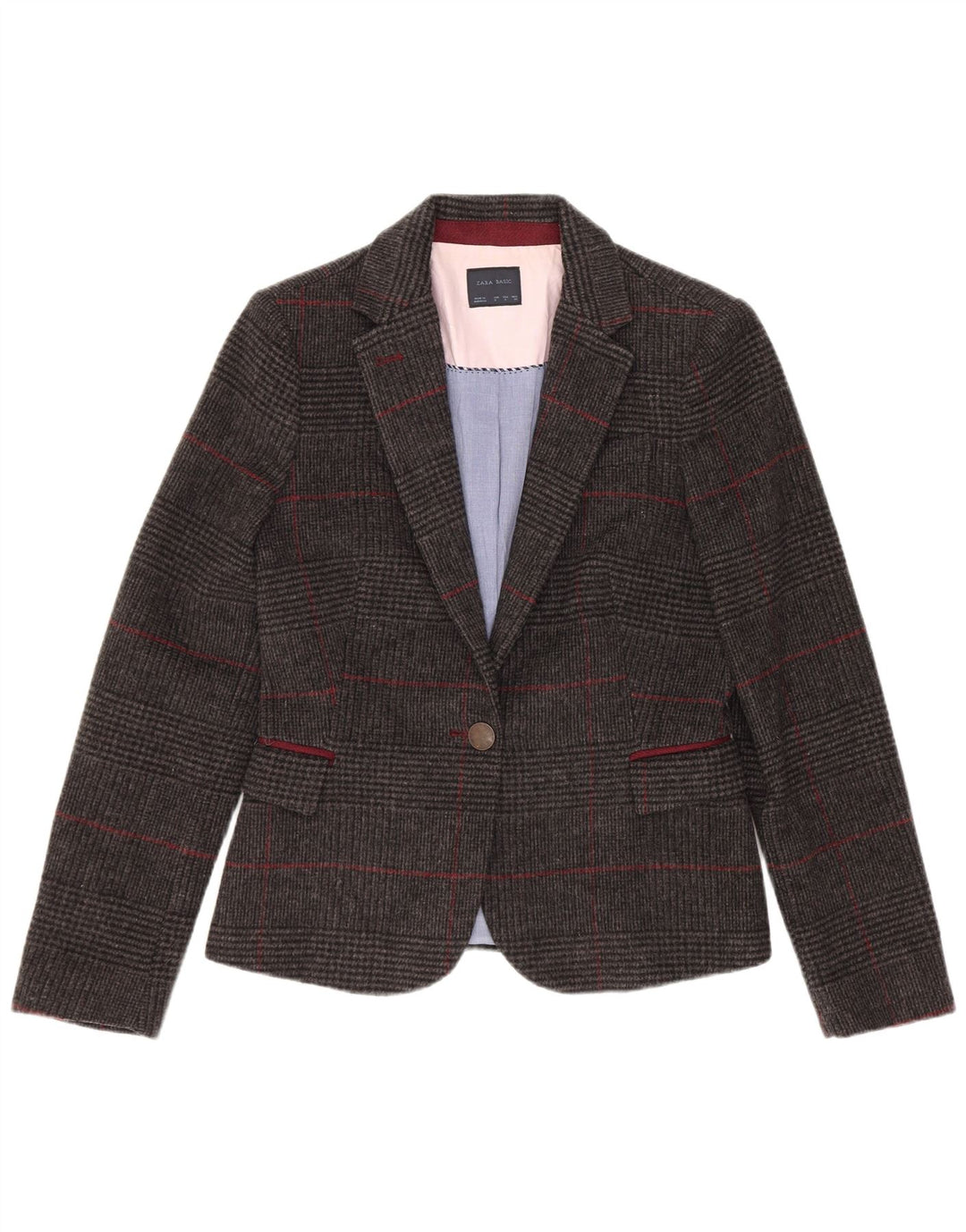 Giacca blazer da donna a 1 bottone Zara UK 10 piccola lana pied de poule grigia