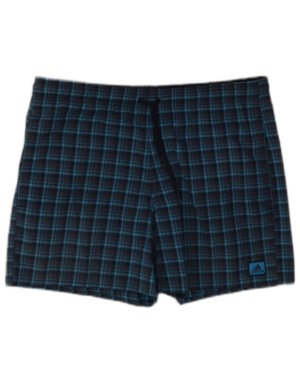 Pantaloncini da bagno da uomo Adidas piccoli in poliestere a quadri blu navy