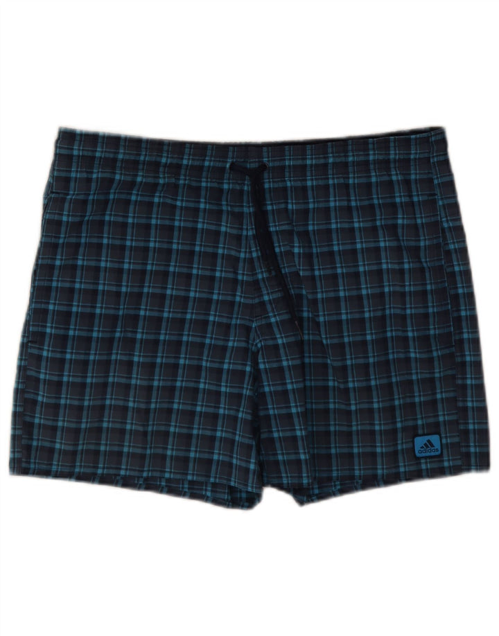 Pantaloncini da bagno da uomo Adidas piccoli in poliestere a quadri blu navy
