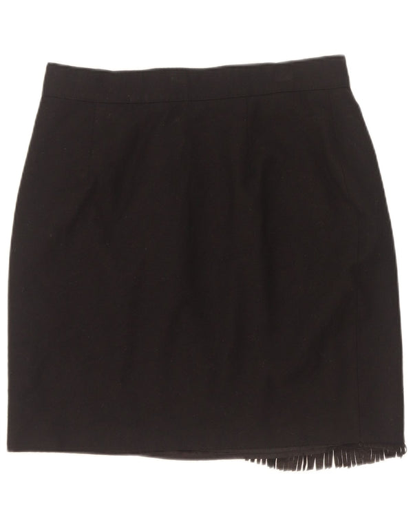 Mini gonna a portafoglio vintage da donna IT 46 grande W30 lana vergine nera