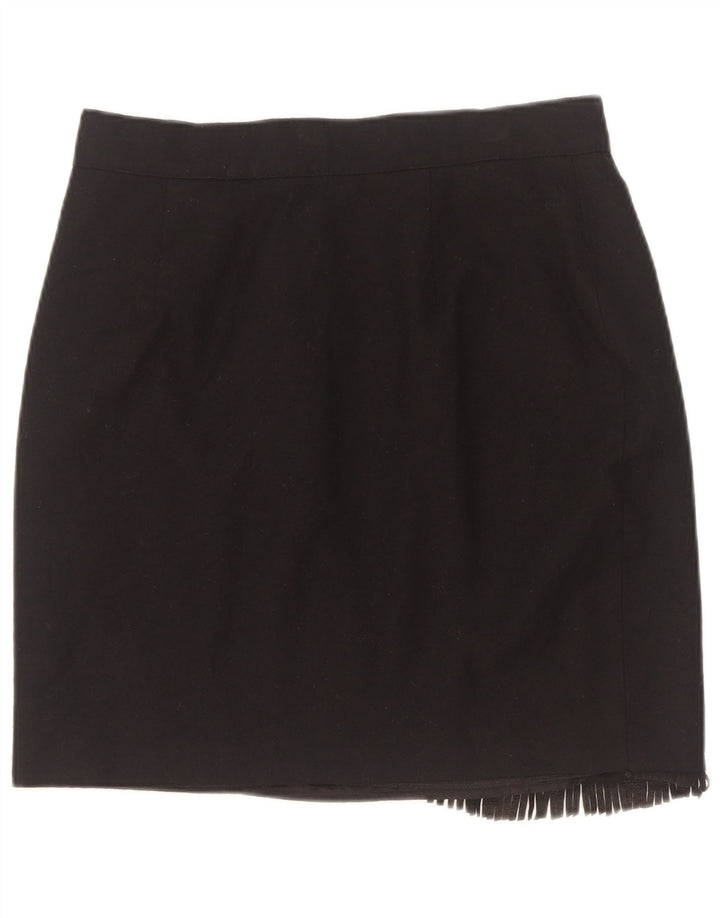 Mini gonna a portafoglio vintage da donna IT 46 grande W30 lana vergine nera