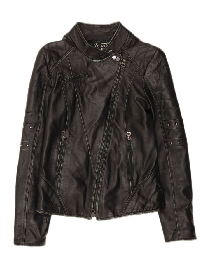 Giacca da motociclista in pelle da donna vintage IT 44 pelle nera media