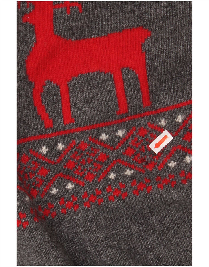 BARBOUR Maglione da bambino con collo a scialle 15-16 anni 2XL Lana Fair Isle grigia