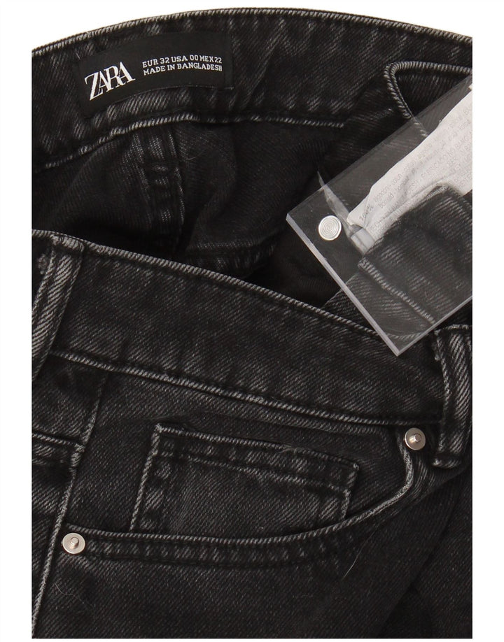 Jeans ZARA da donna a vita alta a gamba larga W22 L25 cotone nero