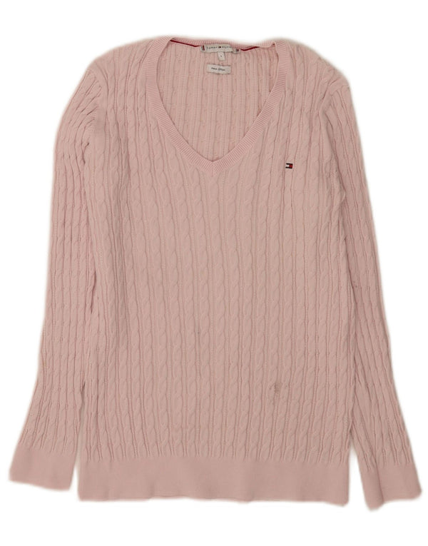 Maglione maglione con scollo a V da donna Tommy Hilfiger UK 14 grande cotone rosa