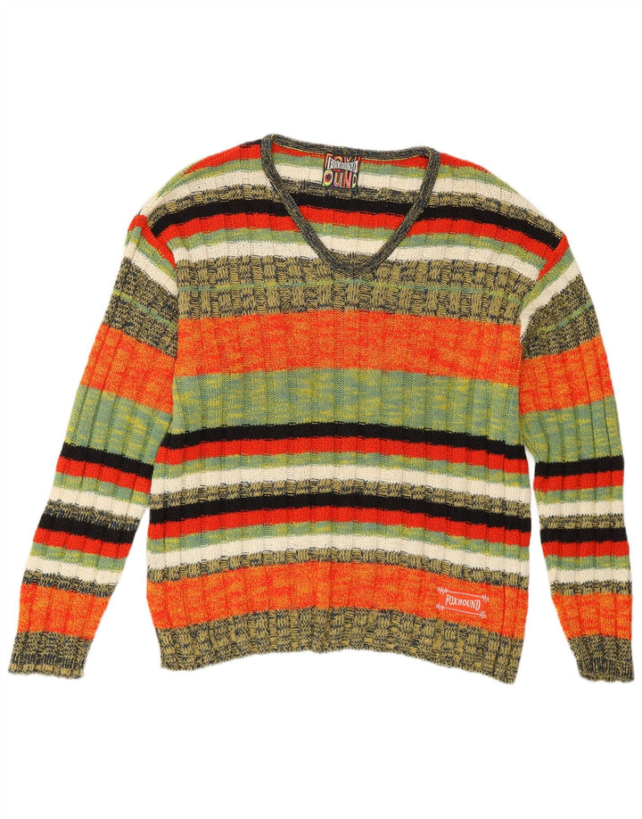 Maglione da uomo con scollo a V Foxhound XL in cotone a righe multicolore