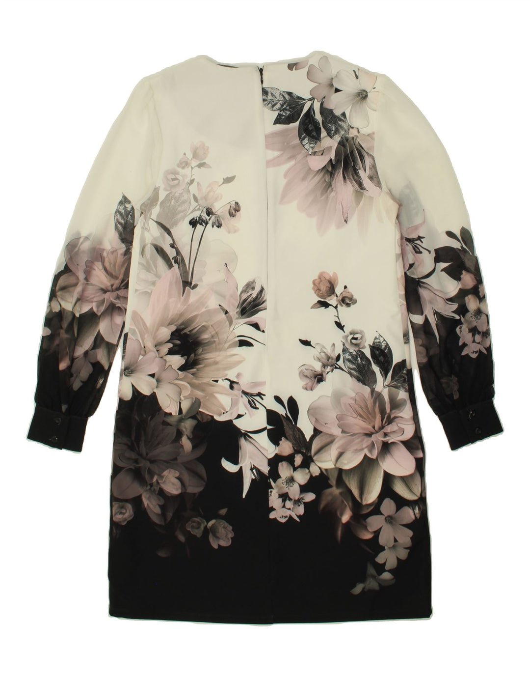NEXT Womens Long Sleeve Sheath Dress UK 10 Small White Floral Polyester Vintage Next and Second-Hand Next from Messina Hembry 