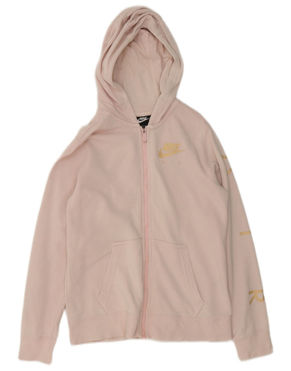 Felpa con cappuccio e zip grafica Nike per ragazze 12-13 anni, grande in cotone rosa