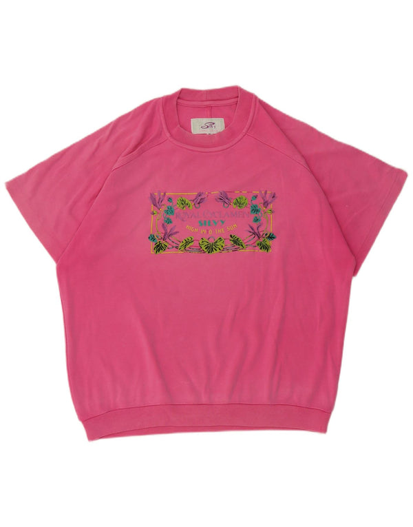Silvy T-shirt grafica oversize da donna Top UK 14 Cotone floreale rosa medio