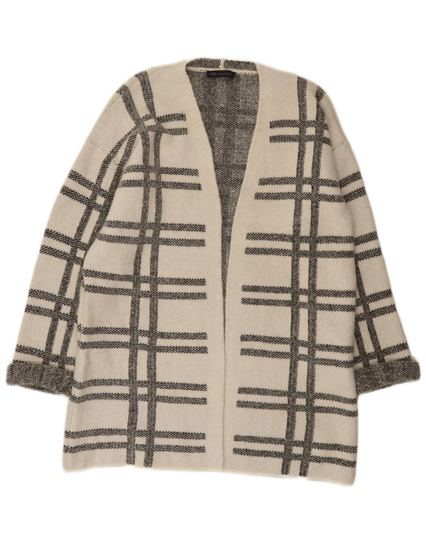 Maglione cardigan lungo da donna Marks & Spencer UK 16 grande motivo a quadri bianchi