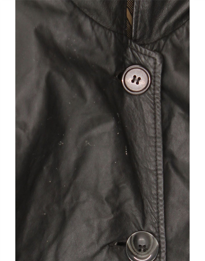 Cappotto in pelle con cappuccio da donna vintage IT 44 in pelle nera media