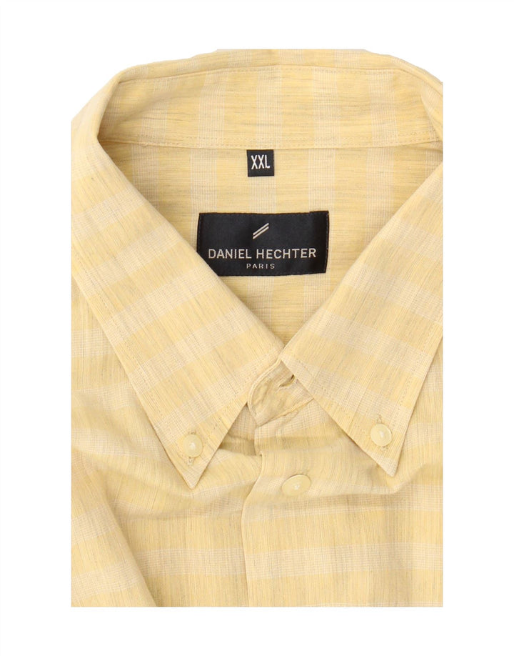 DANIEL HECHTER Mens Short Sleeve Shirt 2XL Yellow Striped Cotton Vintage Daniel Hechter and Second-Hand Daniel Hechter from Messina Hembry 