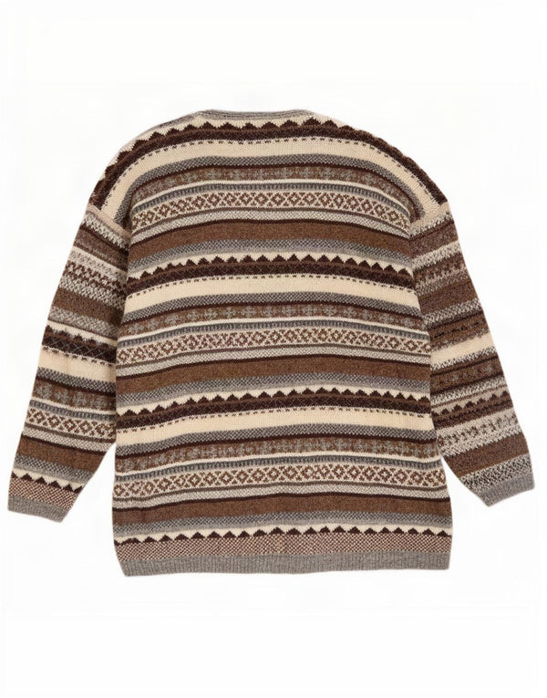 Maglione cardigan da donna Tulchan UK 14 Lana nuova Fair Isle marrone medio