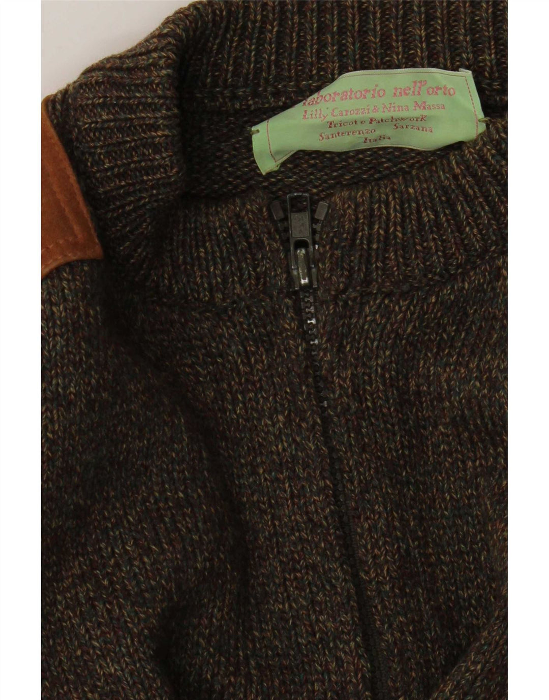 Maglione cardigan con zip vintage da uomo color block color kaki medio