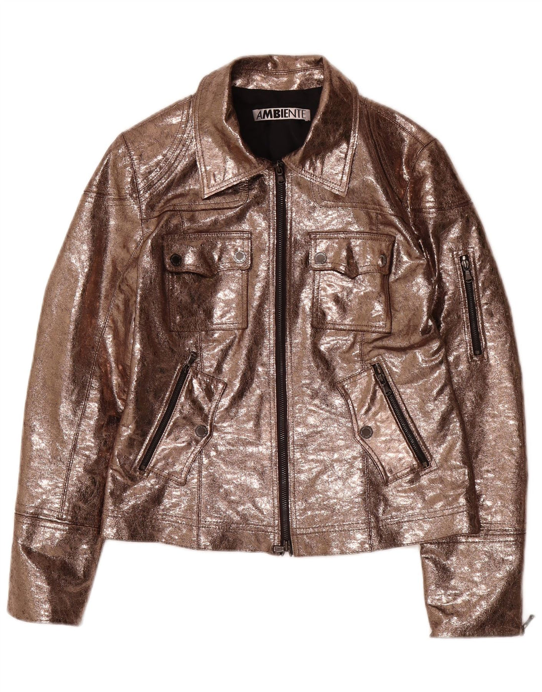 AMBIENTE Giacca utilitaria da donna in ecopelle UK 14 Large Marrone Poliestere