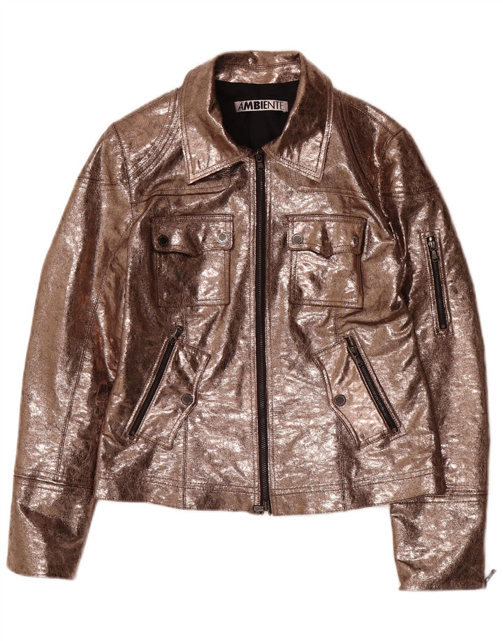 AMBIENTE Giacca utilitaria da donna in ecopelle UK 14 Large Marrone Poliestere