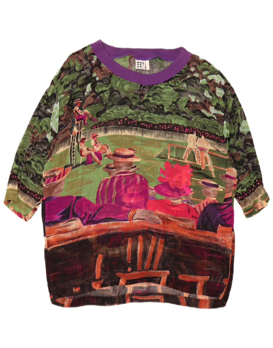 Camicetta da donna con motivo astratto VINTAGE Top UK 14 grande multicolore