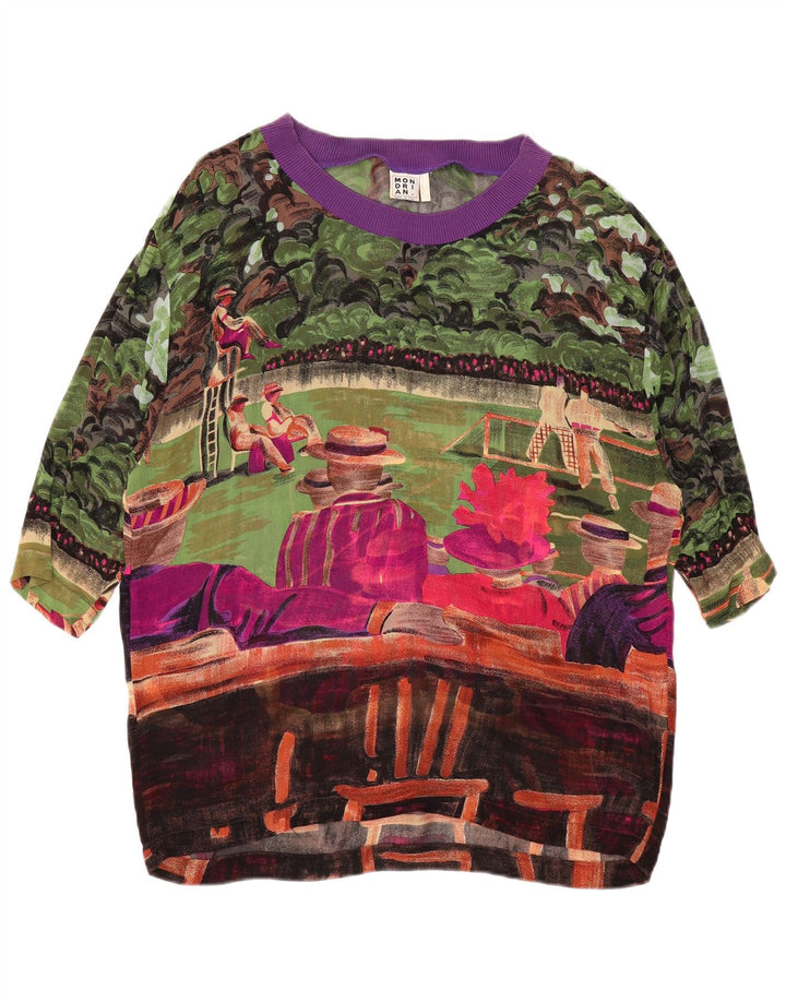 Camicetta da donna con motivo astratto VINTAGE Top UK 14 grande multicolore