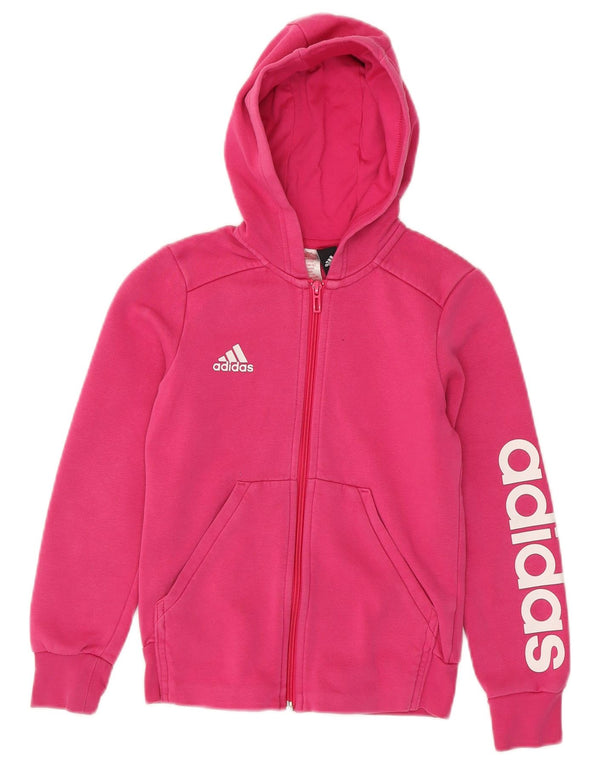 Felpa con cappuccio con zip grafica Adidas per ragazze 9-10 anni in cotone rosa