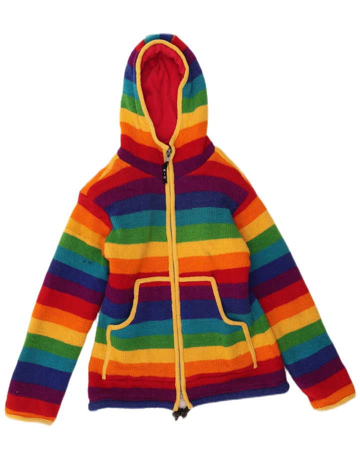 Maglione cardigan da donna vintage UK 12 medio multicolore colorato