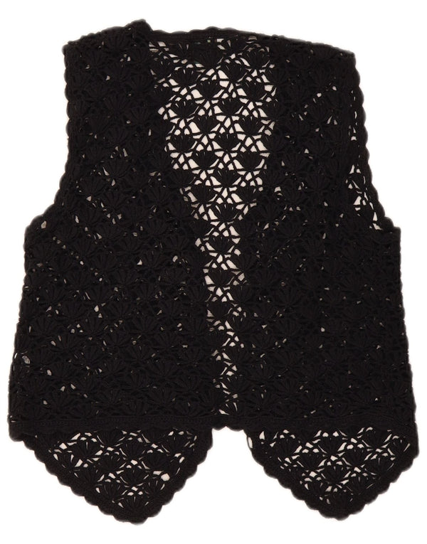 Top cardigan all'uncinetto corto da donna Premode UK 12 cotone nero medio