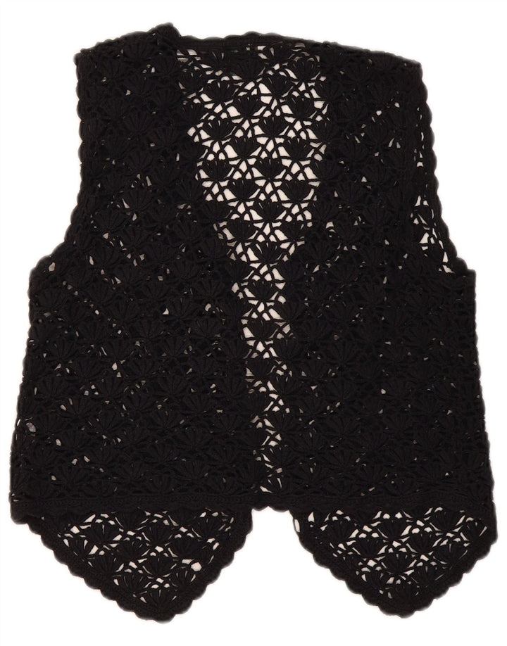 Top cardigan all'uncinetto corto da donna Premode UK 12 cotone nero medio