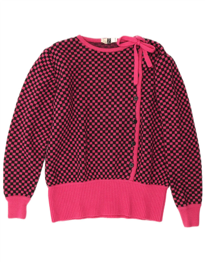 Maglione da donna Valentino con scollo a barca IT 46 Large in lana a quadretti rosa