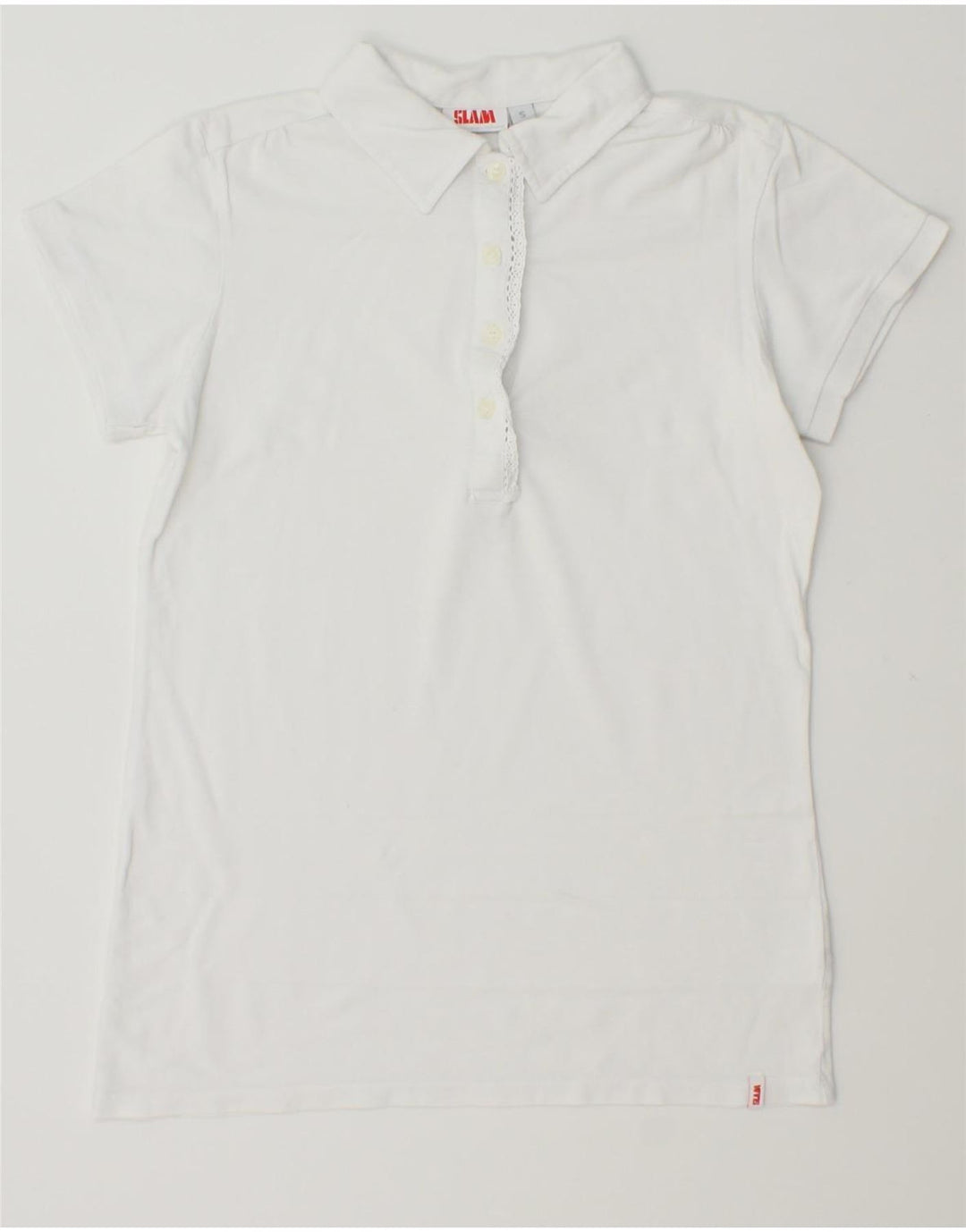 SLAM Womens Polo Shirt UK 10 Small White Cotton Vintage Slam and Second-Hand Slam from Messina Hembry 