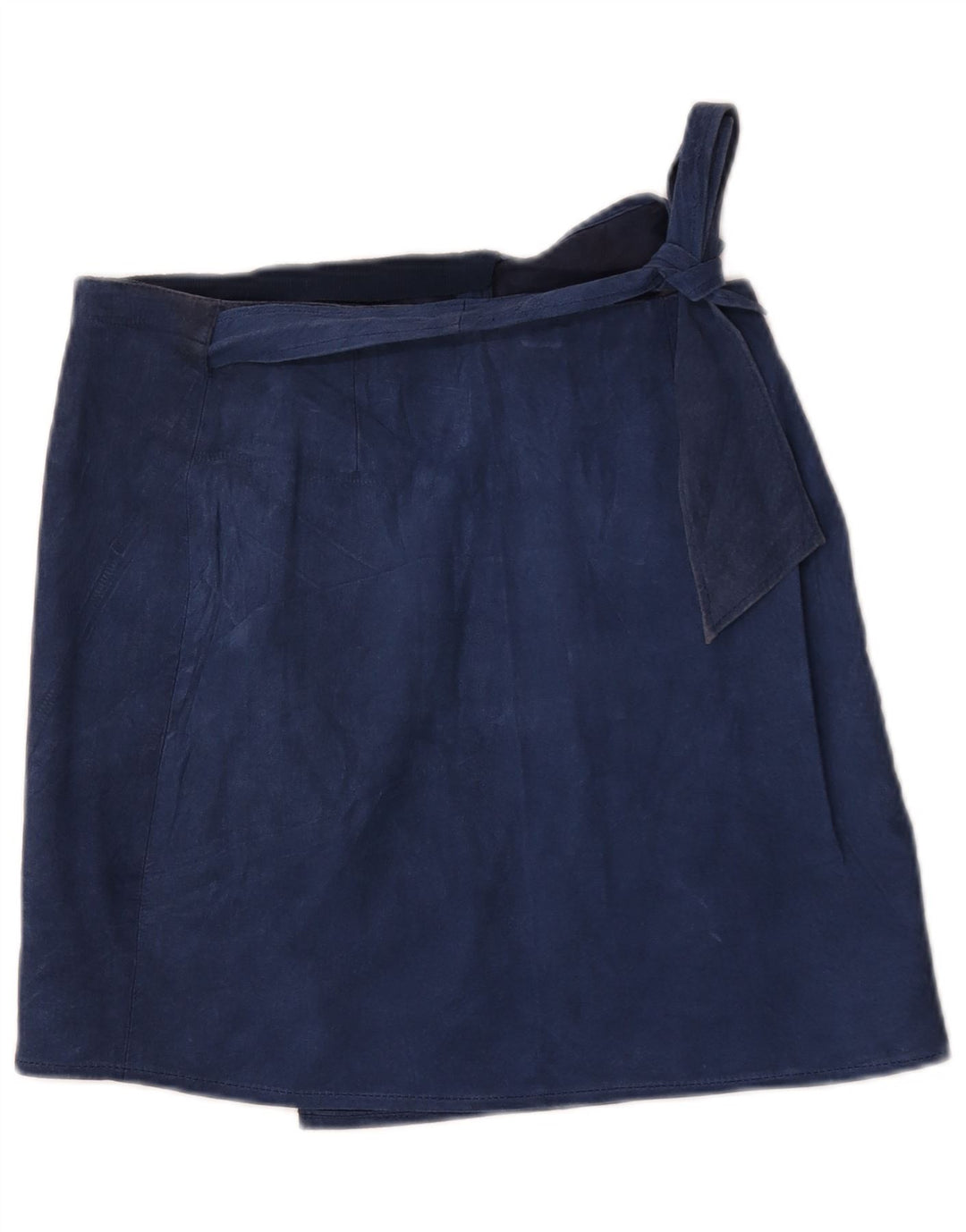 Mini gonna avvolgente in pelle scamosciata vintage da donna W32 grande blu navy