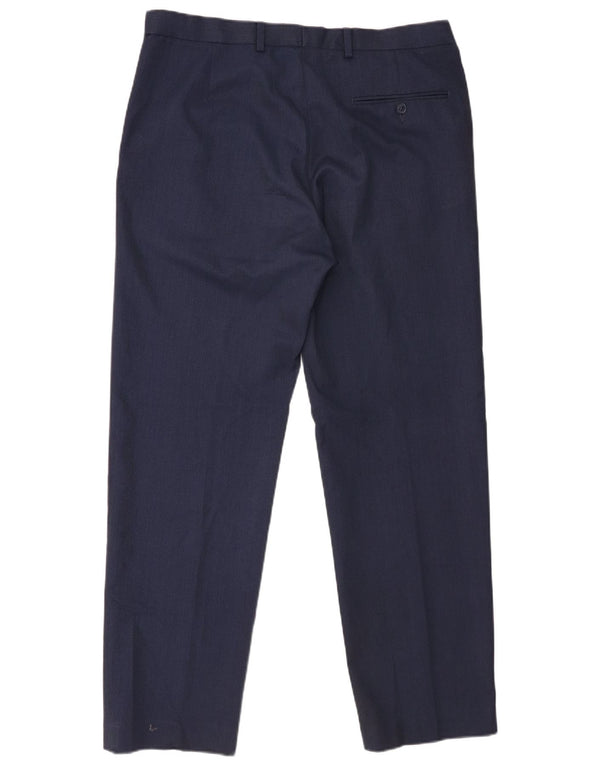 Pantaloni da abito regolari dritti da uomo Marks & Spencer W36 L31 Blu Navy