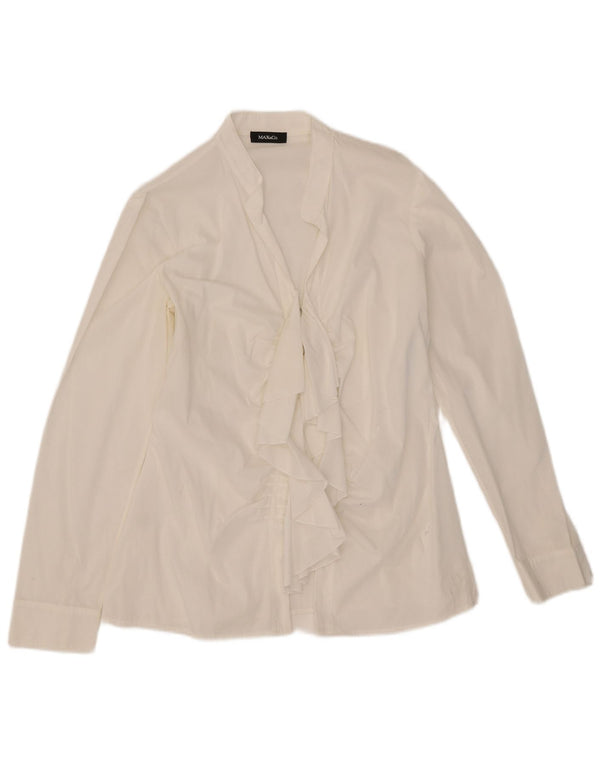 Max&Co. Camicetta da donna con volant sul davanti, taglia UK 14, cotone bianco medio