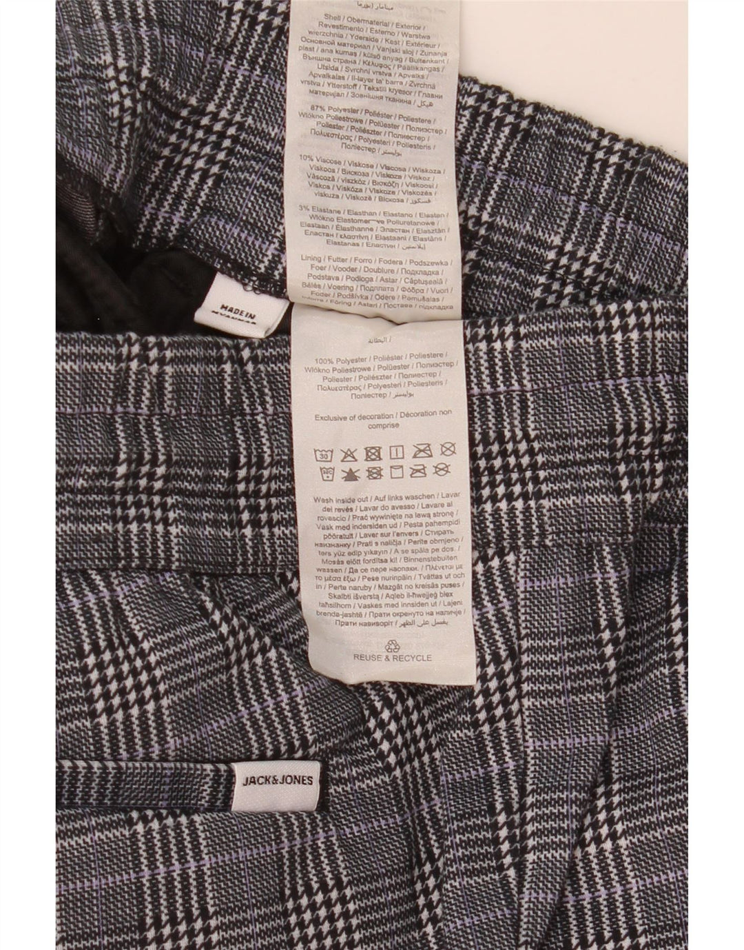 Pantaloncini chino da uomo Jack & Jones piccoli W29 poliestere a quadri grigi