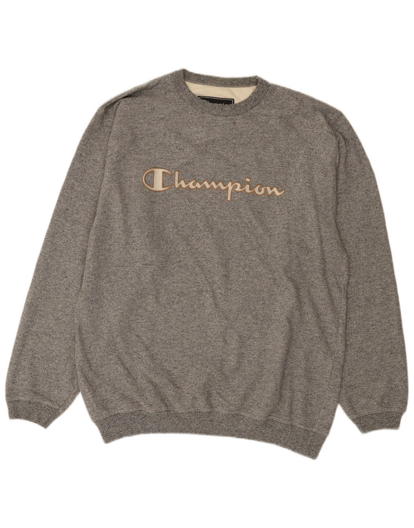 Felpa grafica da uomo Champion, maglione grande, cotone chiazzato grigio