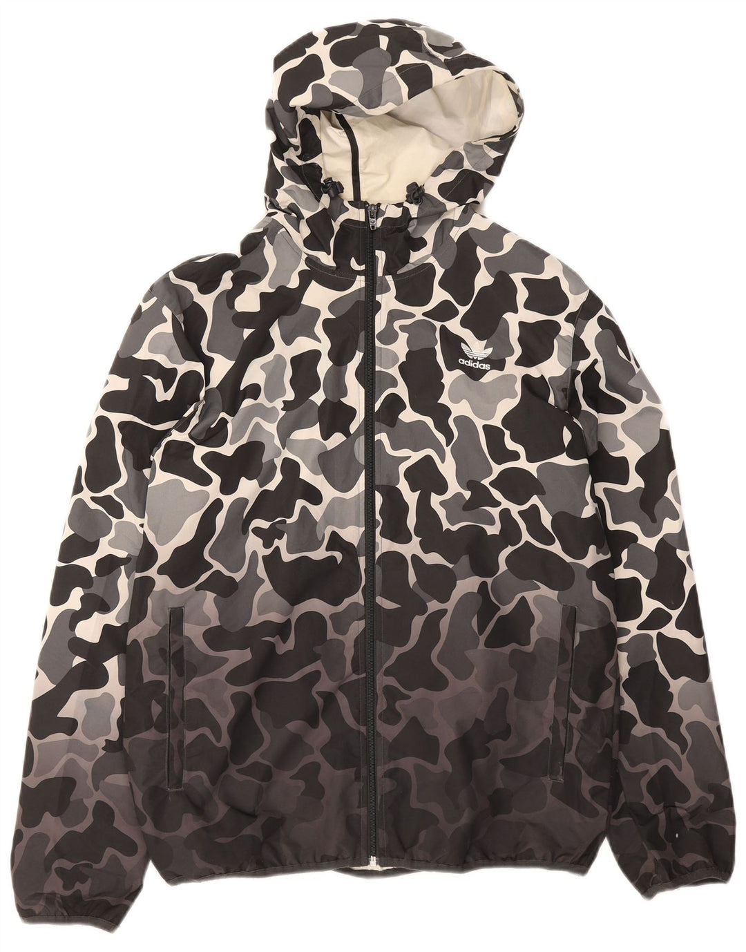 Giacca antipioggia con cappuccio da uomo Adidas UK 38 Poliestere mimetico grigio medio