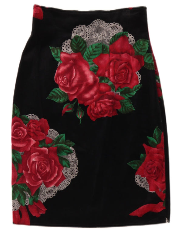 Gonna a tubino da donna Sportmax UK 10 piccola W26 cotone floreale nero